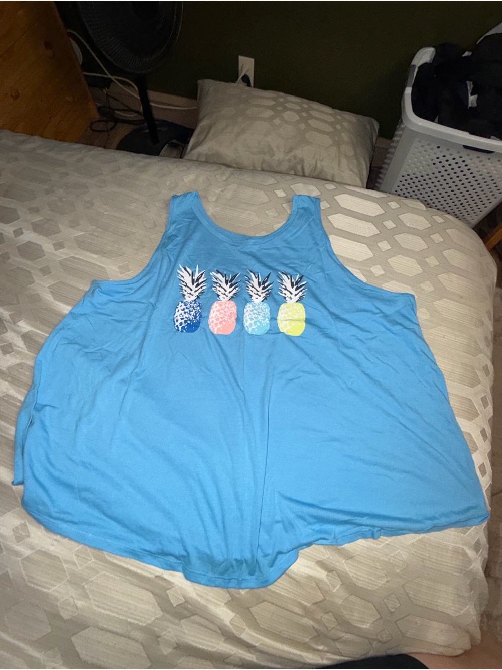 St. John's Bay Light Blue Tank with Multicolor Pineapple Row